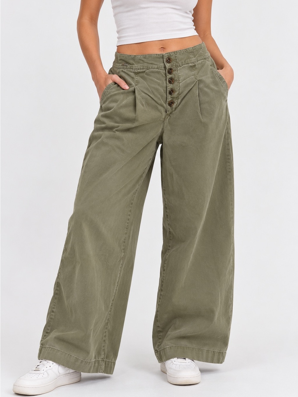 U.S. Polo Assn. Y2K Olive Green Wide Leg Button Fly Pants Size 38